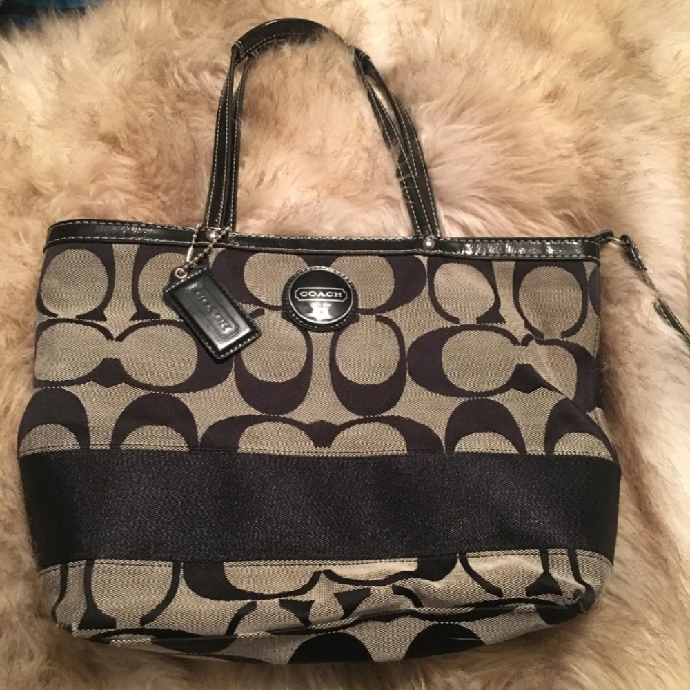 Medium Sized Black and Grey Coach Purse